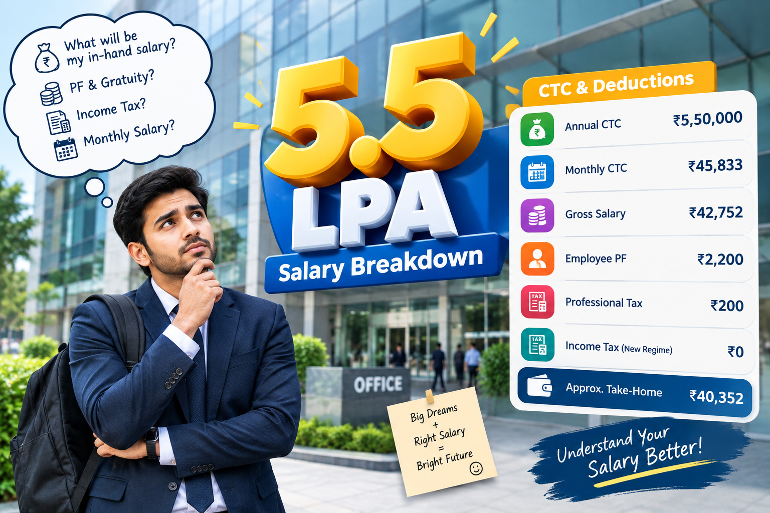 5.5 lpa in hand salary monthly CTC breakdown and salary calculation in India